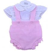 Pex Baby Girl Pale Pink Macie Fine Knit Dungaree Set